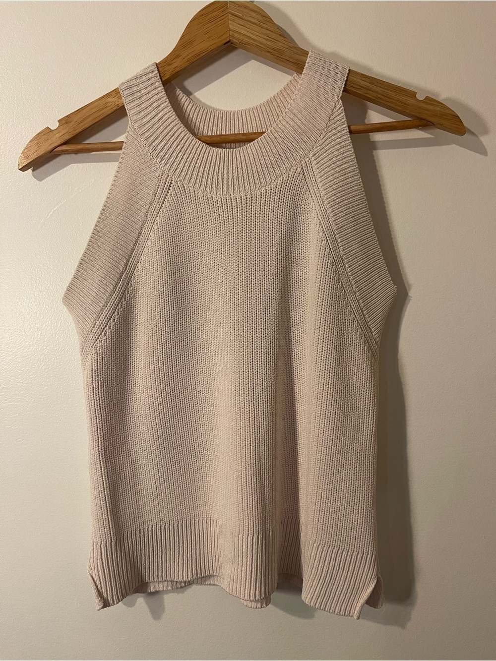 RD Style Cream Tan Ribbed Knit High Neck Halter Tank Top Sweater Vest XS
